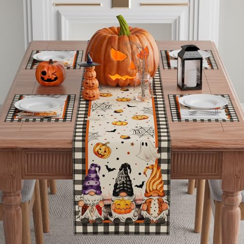 Halloween Gnome Table Runner 13x72 Inch Festive Table Decor