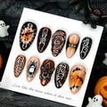 Halloween Press On Nails Set - Medium Almond Fake Nails with Ghost Spider Web Bat Design, 30Pcs - Variation Halloween-28
