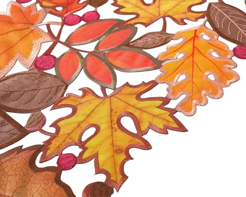 Autumn Fall Table Runner 36 Inch Embroidered Maple Leaf Thanksgiving Decor