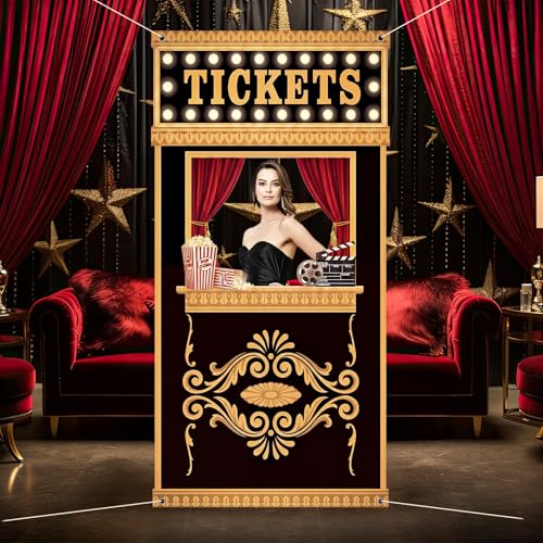 Halloween Horror Movie Night Door Banner with Ticket Booth Decor