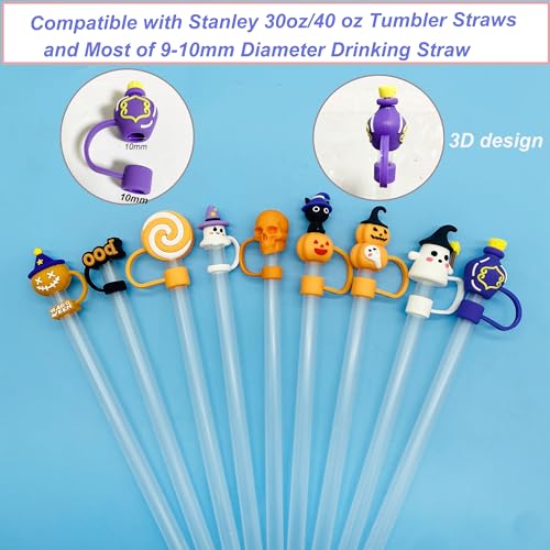 9pcs Halloween Silicone Straw Toppers for 30/40oz Tumblers - Dust-Proof & Reusable