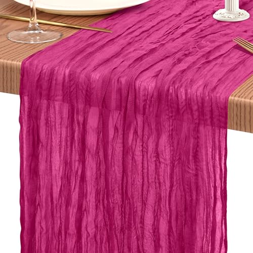 Showgeous Fuchsia Cheesecloth Table Runner - 10ft Wedding & Party Decor - Variation: Fuchsia / 1 Pack