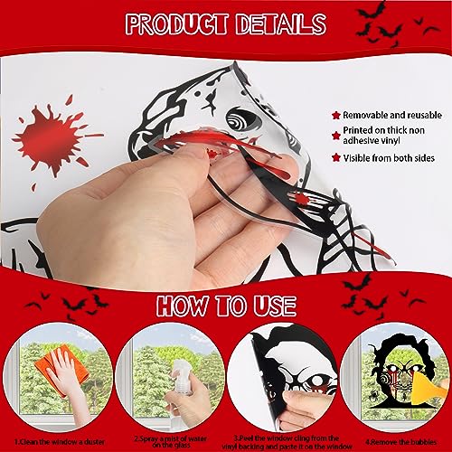 Auzesto Scary Halloween Window Clings Set - Bloody Handprints, Footprints & Ghosts, Waterproof, Retro Style, 9 Sheets
