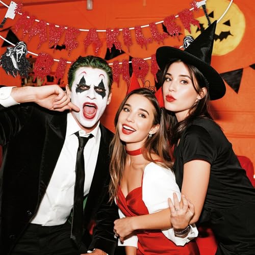 Killer Themed Halloween Birthday Banner with Glitter Spooky Decor