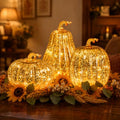 Gold Mercury Glass Pumpkin Light Set - Fall Harvest Halloween Decor