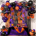 Halloween Fringe Curtain Set - Orange Purple Black Party Decorations with Balloons & Bats - Variation of Black Purple Orange