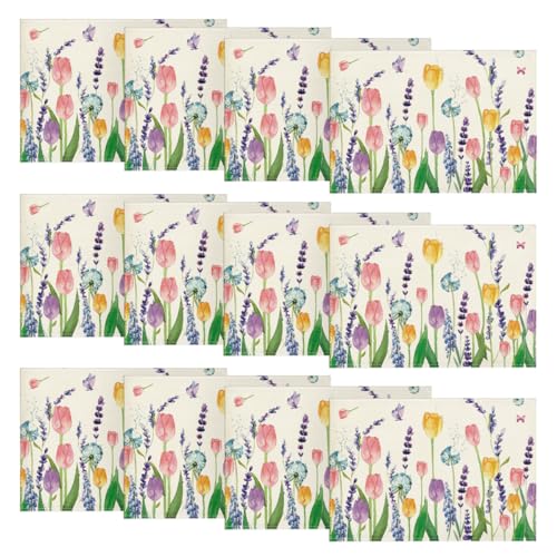 Lavender Tulip Floral Placemats Set of 12, 12x18 Inch Rectangular Seasonal Table Decor