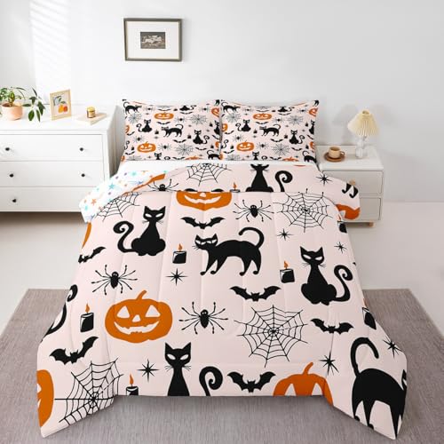 Feelyou Halloween Comforter Set Full Size Pumpkin Bats Bedding Multi 079