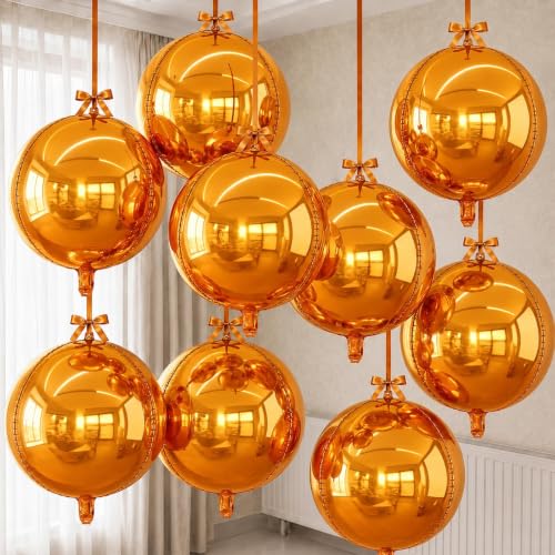 Orange 22-Inch Round Foil Balloons - Set of 9 Large 4D Party Decor