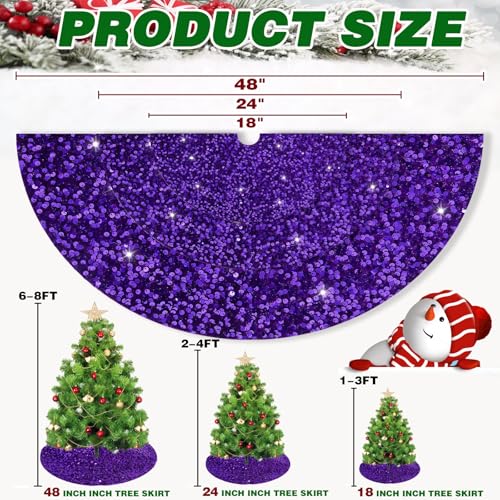 48 Inch Purple Sequin Christmas Tree Skirt - Large Round Holiday Decor