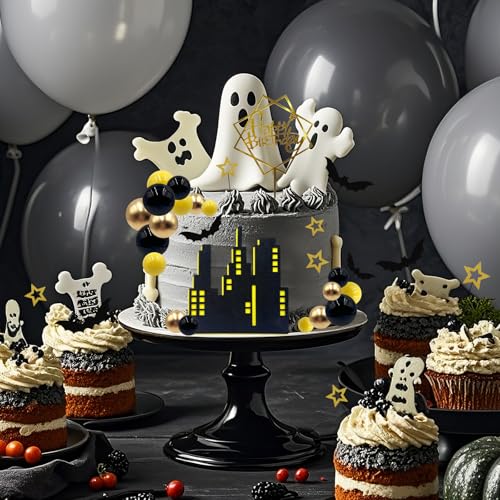Halloween Bat Cake Toppers Set - Glitter Bats, Stars & Ball Picks for Birthday & Party Decorations