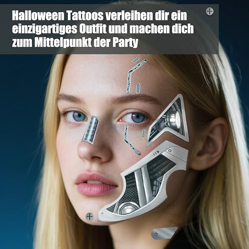 Cyberpunk Death Metal Cyborg Temporary Face Tattoos - Halloween Costume Accessory