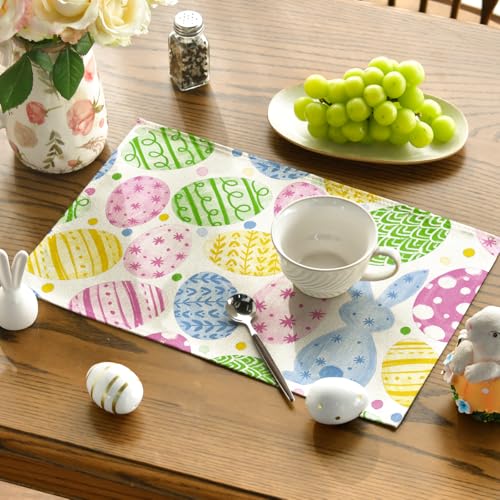 Easter Bunny Eggs Placemats Set of 4 - 12x18 Inch Beige Seasonal Table Decor