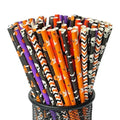 Halloween Paper Straws Set of 200 - Biodegradable Ghost, Skull, Pumpkin, Bat Styles