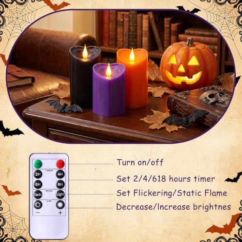 Retisee Heart Flameless Candle Set - Halloween Color Heart-Shaped Decor with Timer