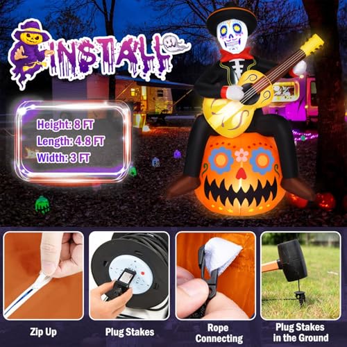 8 FT Dia de Los Muertos Inflatable Halloween Yard Decoration Outdoor