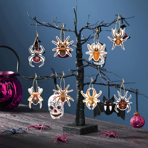 Halloween Spider Hanging Ornaments Set - Creepy Wall Door Tree Decor - 24 Pcs