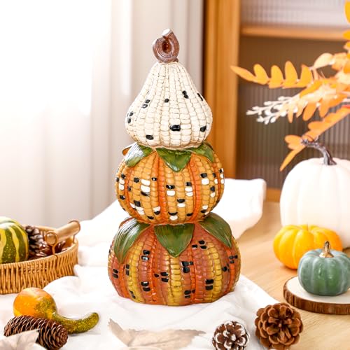 Fall Decorative Corn & Pumpkin Figurines for Home & Garden - 14 Inch Set