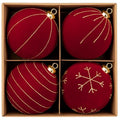 4.72-Inch Red Velvet Christmas Ornaments Set - Glitter Flocked Shatterproof Holiday Decorations, 4 Pieces - Variation of THIS listing