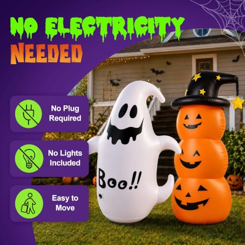2PCS Inflatable Halloween Yard Decorations - Pumpkin & Ghost, Waterproof Outdoor Blow-Ups