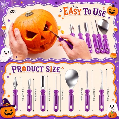 Halloween Pumpkin Carving Kit with 7 Tools & Purple Storage Bag - DIY Jack O Lantern