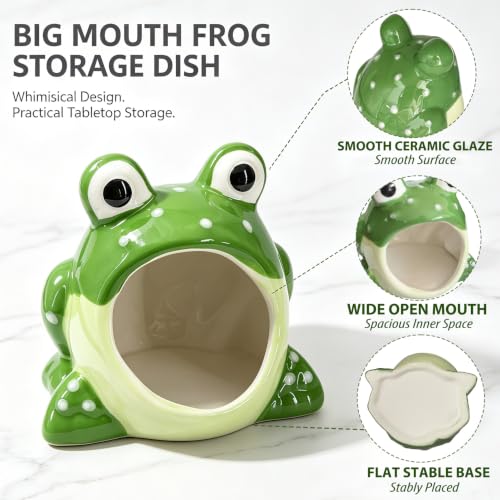 Ceramic Frog Candy Dish - Big-Mouthed Decorative Jewelry & Key Bowl - Frog Variation