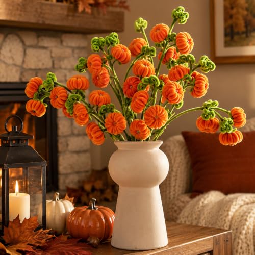 Artificial Fall Pumpkin Stems - 6 Pack, 11.8 Inch Autumn Floral Picks