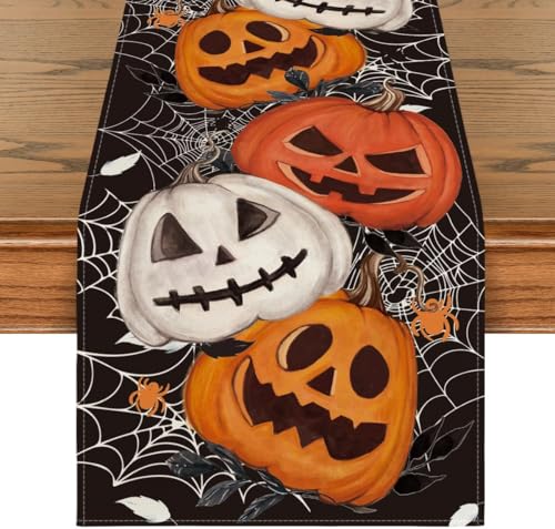 Halloween Ghost Pumpkin Table Runner 13x72 Inch Seasonal Kitchen Decor - Judishyish Variation B