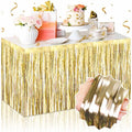 Light Gold Foil Fringe Table Skirts 3 Pack - Metallic Tinsel Streamers for Party Decorations