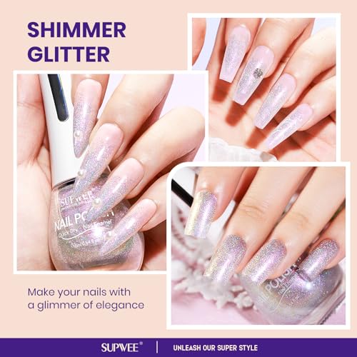 Holographic Glitter Nail Polish - Quick Dry Mermaid Shine, 16ml - SUPWEE