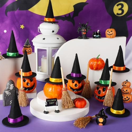 Black 32pcs Mini Witch Hat Set for Halloween Crafts & Decorations