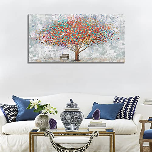 Colorful Tree Wall Art Canvas Prints - 48x24 Inch Modern Landscape Artwork for Living Room Bedroom Office - Variation of Colorful Tree