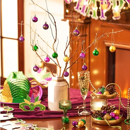 Mini Mardi Gras Holiday Ornaments Set - Purple, Green, Gold, 25 Pieces