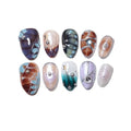 10 Short Almond Handmade Press On Nails | 3D Floral Dopamine Sweet & Edgy Design with Snake Pattern, Marbling & Silver Gilding | Skip Salon Trips, Easy to Apply & Remove, Reusable(251112, S)