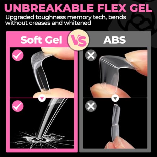 Long Coffin Nail Tips 504pcs Pre-Shape Fake Nails for Manicure - UNA GELLA Variation