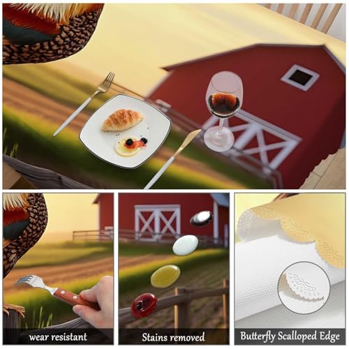 Rooster Tablecloth 52x70 Inch Rectangular Farmhouse Dining Decor - Sunrise Rooster Hen