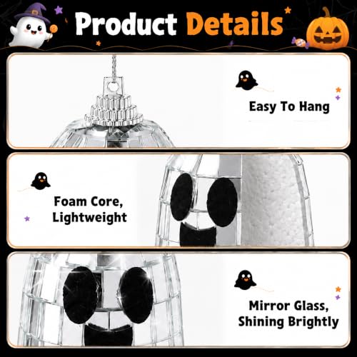 Halloween Disco Ghosts Decor - 16 Reflective Mirror Ornaments for Party & Home