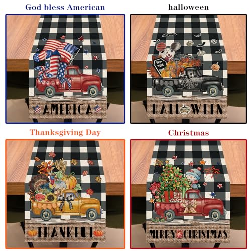 8 Pcs Holiday Truck Burlap Table Runners Set - Rustic Farmhouse Decor