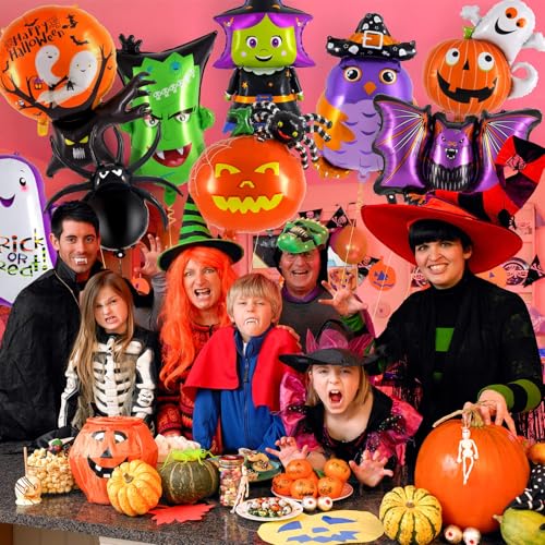 Halloween Foil Balloon Set - Ghost Pumpkin Witch Bat Monster 10 Pcs Party Decorations