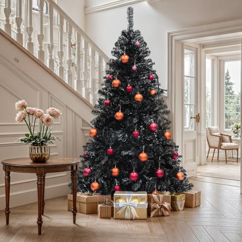 Black Artificial Christmas Tree 6ft with 818 Tips - Holiday Decor