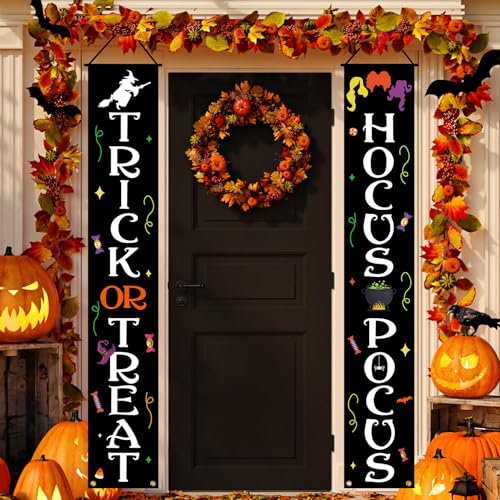 Halloween Trick or Treat and Hocus Pocus Banner Indoor Outdoor Wall Decor - 72x12 Inches