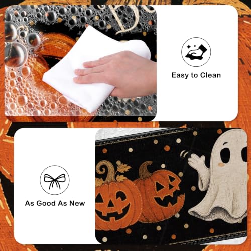 Halloween Cat Ghost Kitchen Rugs Set - Non-Slip Washable Fall Decor - Cat Ghost Variation