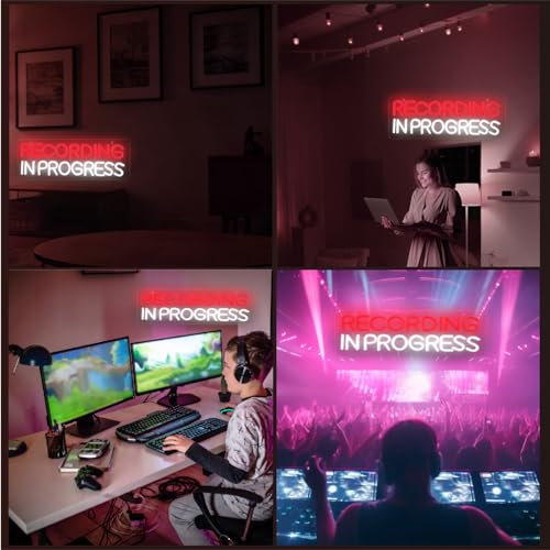 Neon Sign Recording in Progress USB LED Light - Red, Studio Decor