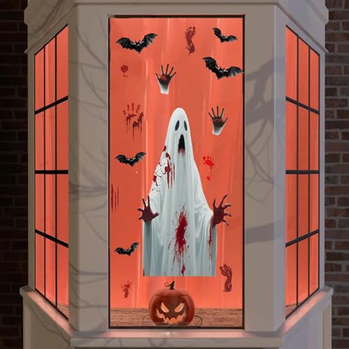 Halloween Ghost & Bat Window Stickers - Large Horror Window Clings H-w4 - DIY Home & Party Decor