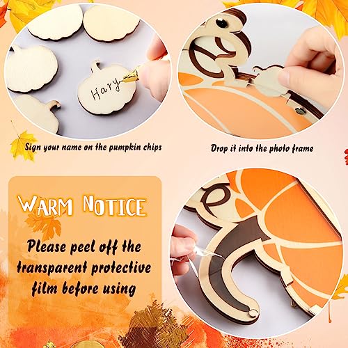 Pumpkin Baby Shower Guest Book Set with Photo Frame and Wooden Slices