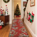 Christmas Entryway Rug 2x10 Botanical Leaf Runner Non-Slip Floor Mat - Pinecone-Red Variation