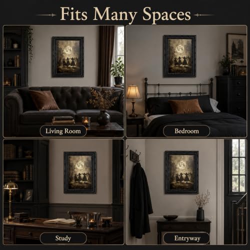 Framed Witch Coven Canvas Wall Art - Dancing Witches 12x16 Inch - Halloween Decor