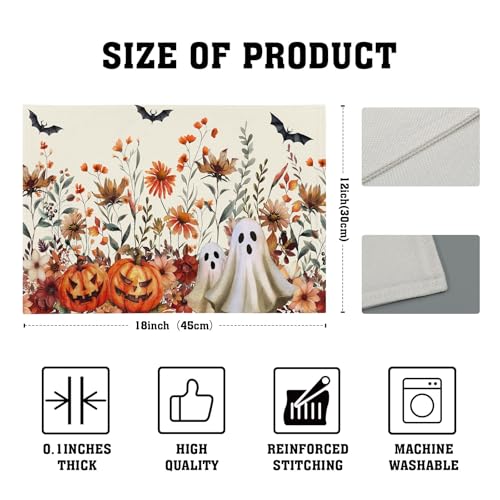 Halloween Wildflower Placemats Set of 4 - Rustic Spooky Table Decor