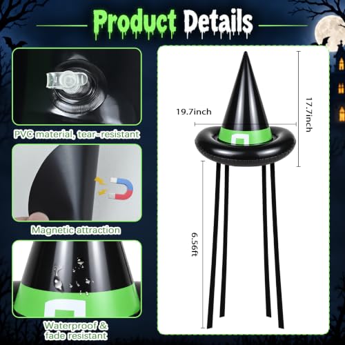 Halloween Witch Hat Car Decorations Kit - Neon Green Inflatable & Magnet Set for Trunk or Treat