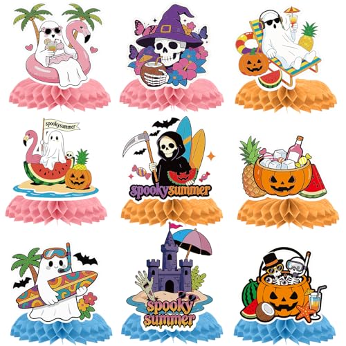 Summer Halloween Party Decorations - 9PCS Honeycomb Centerpieces Ghost Spooky Vibes